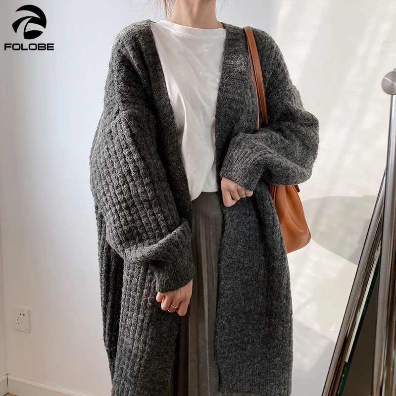 

FOLOBE 2020 Autumn Winter Thick Cardigan Sweater Women V-neck Fall Soft Warm Knit Casual Fashion Coat winter clothes women