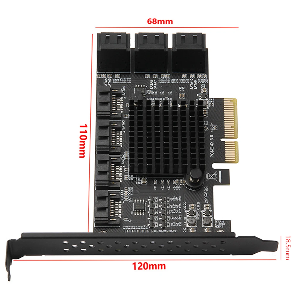

SATA PCI-E Adapter 10 Ports PCI Express X4 To SATA 3.0 6Gbps Interface Rate Expansion Card Controller for HDD ASM1166