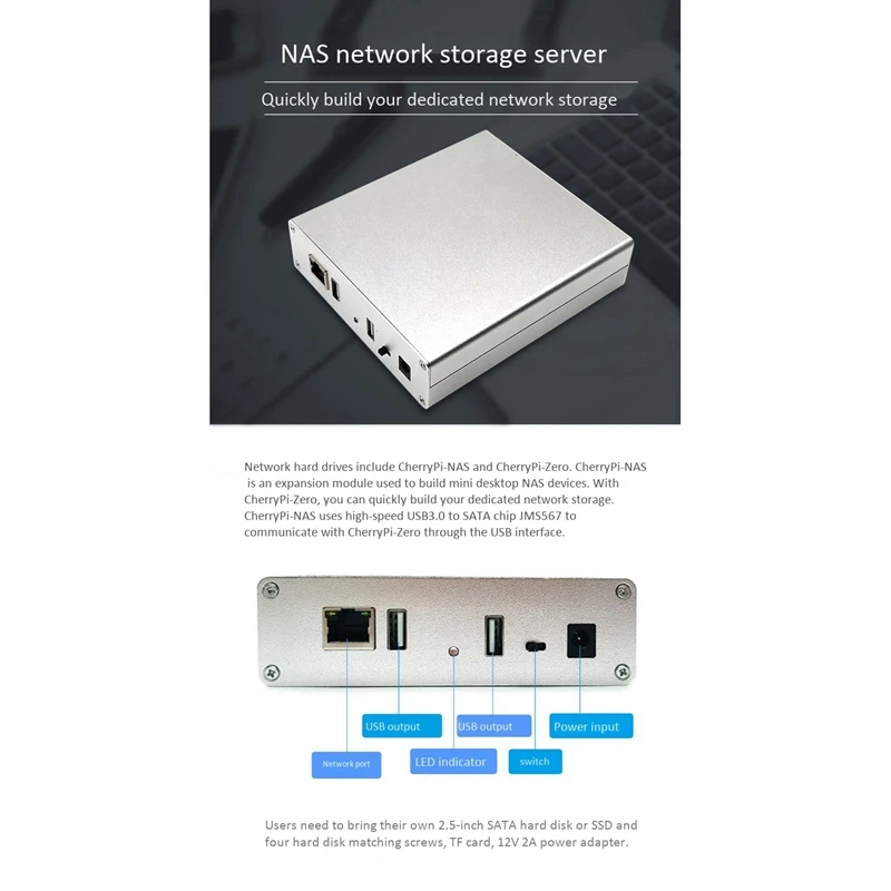 

For Cherry Pi Nas Allwinner H3 Development Board Kit Smart Usb2.0 Network Cloud Storage Support 2.5Inch Hdd Us Plug