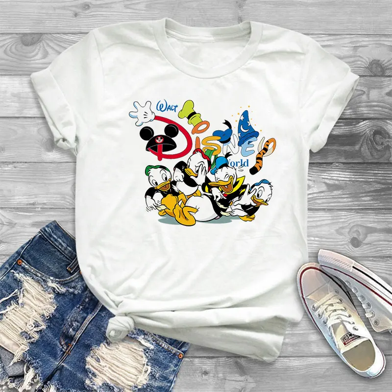 

Disney Women's T Shirts Cartoon Mickey and His Friends Tops Fashion Oversized White Short Sleeve T-Shirts Kawaii Tee for Girls