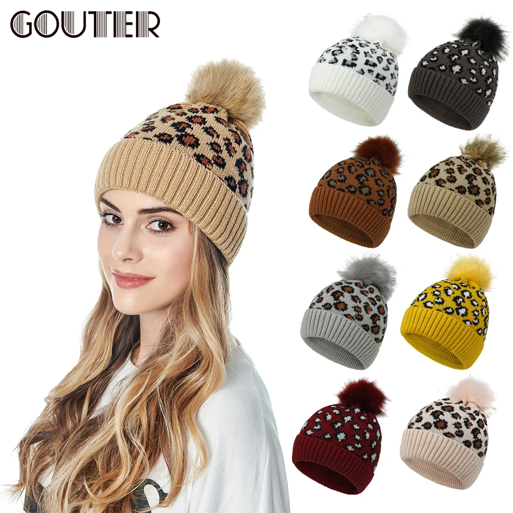 Шерстяные облегающие шапки GOUTER женская модная вязаная шапка леопардовой