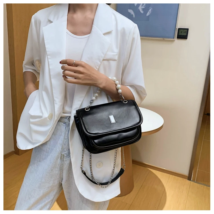 

Vintage Female Pearl Handle Purses and Handbags Fashion Design Women Shoulder Bags PU Leather Ladies Chain Messenger Bag Bolsa