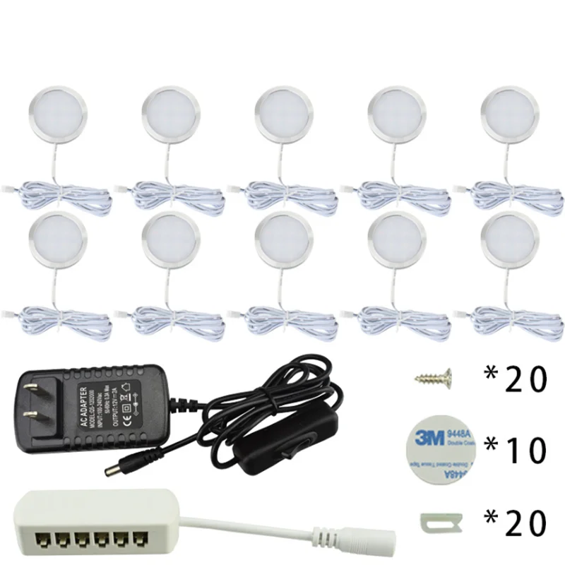 

3pc 4pc 6pc 8pc 10pc 2.5W/pcs Surface mounted LED cabinet light with switch ultra-thin led RV lamp 85-265V Complete with adapter