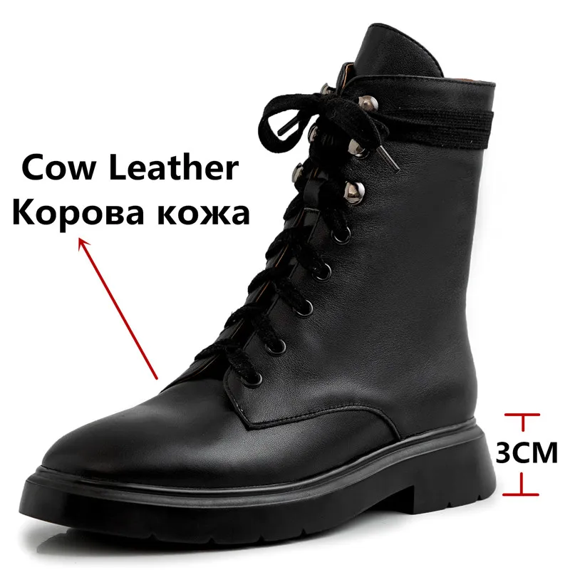 Женские ботильоны на шнуровке FEDONAS Черные Теплые повседневные из натуральной