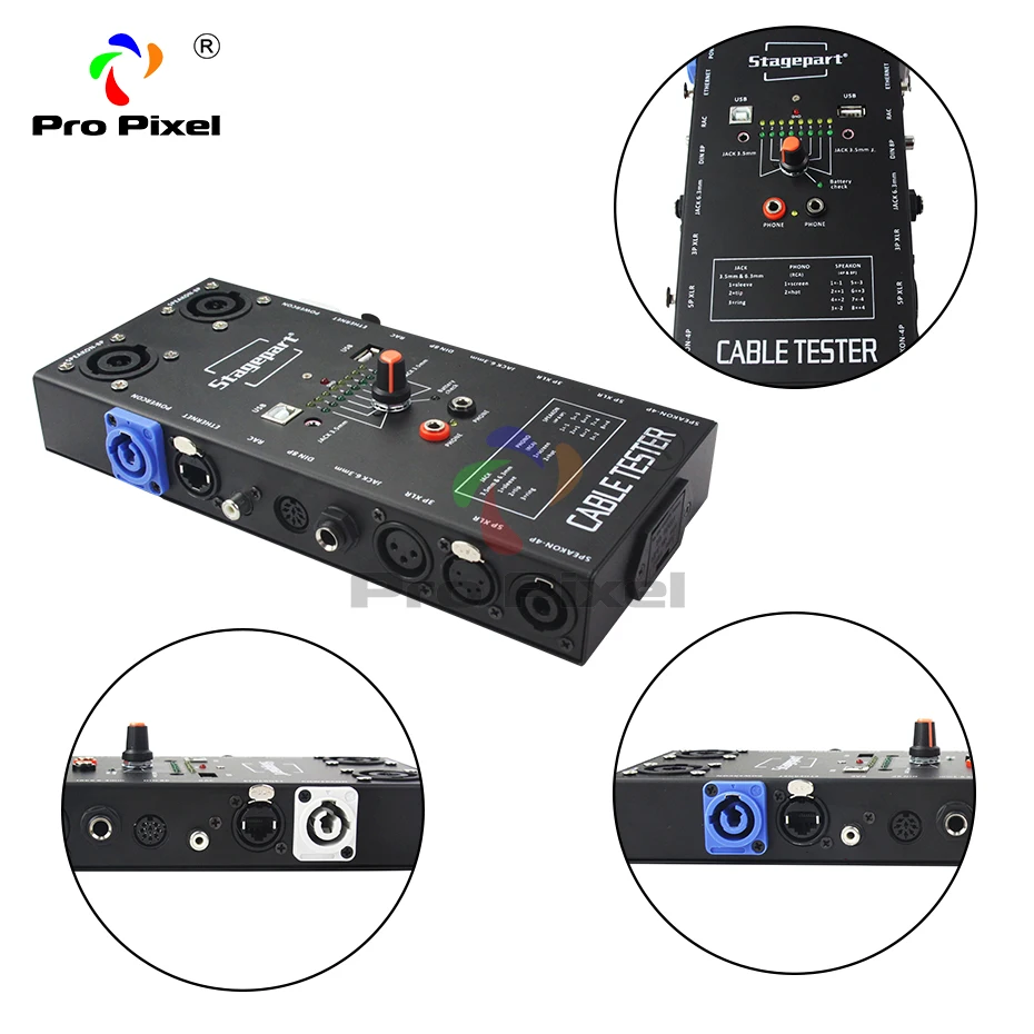 Кабельный тестер для 3pin 5pin XLR, 4& 8-pole speakon, RJ45, USB