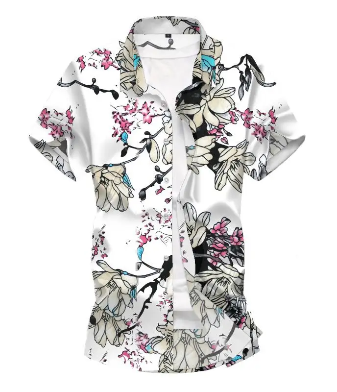 Повседневные Вечерние мужские рубашки с цветочным принтом коротким рукавом