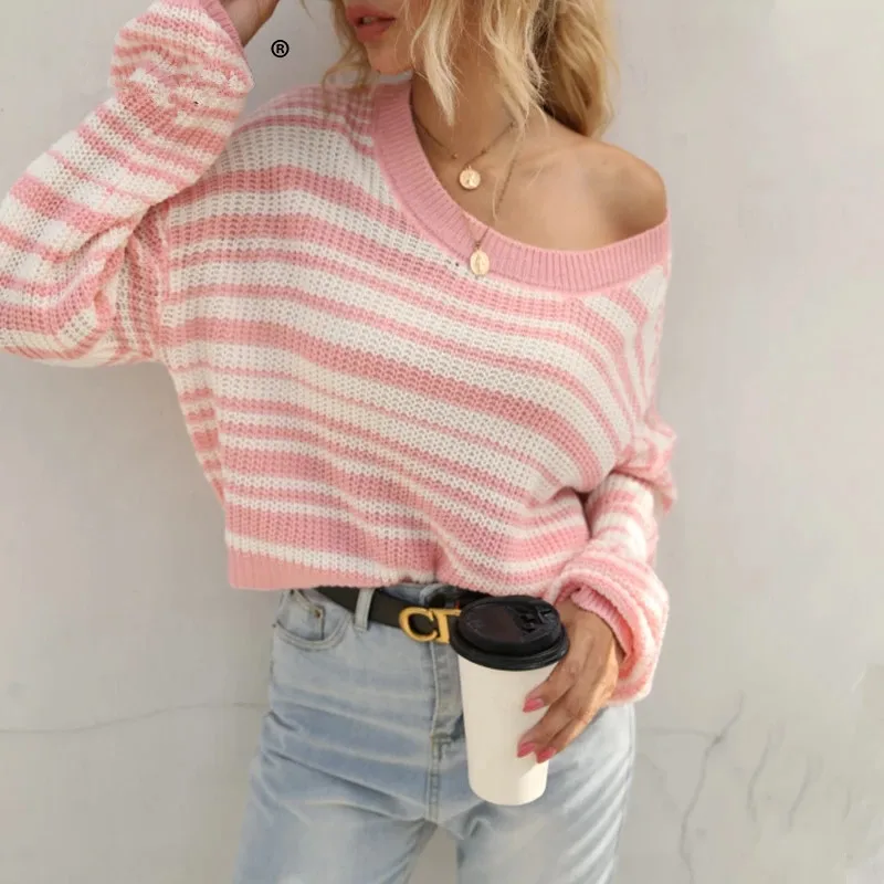 

Ladies Loose Autumn Winter Sweater Women Pullover Jumper O Neck Striped Casual Warm Soft Women Sweater Tops Female Pull Knitwear