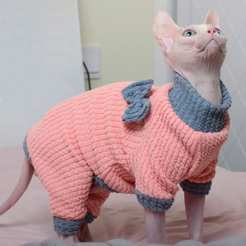 

Pet Cat Jumpsuits Turtleneck Sweater Autumn Winter Warm Coat Small Dogs Clothes Pet Suit Knitwear Fashion Solid Color Costume