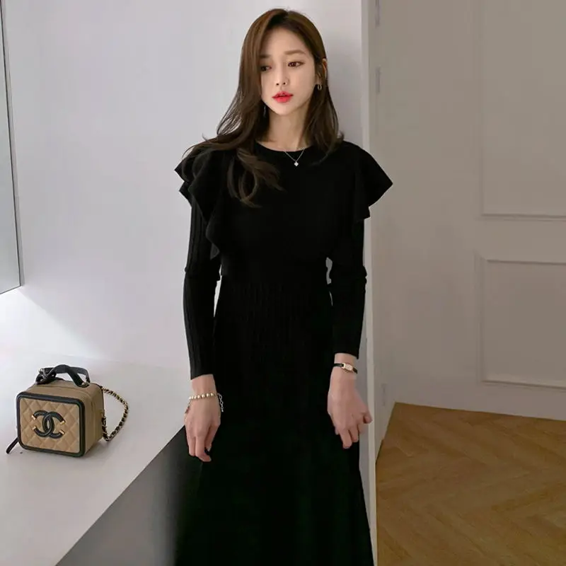 

Elegant Korean Winter Vestidos Fall Style Sexy Slim Knitted dress thickening O-neck knit dress Office Female Sweater Dresses