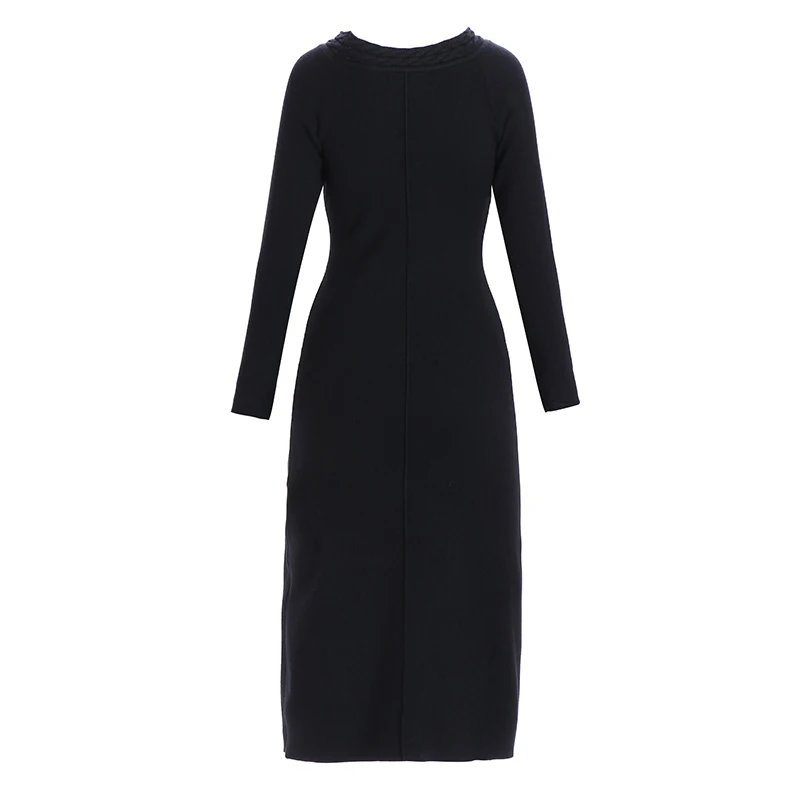 

2020 New Spring Women Elegant Designer Casual Slim Sheath Knit Dress O-neck Elastic Quality White Mid Dresses with Belt