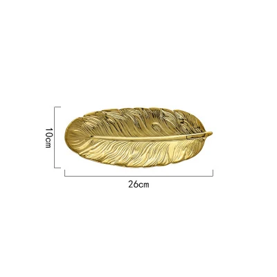 gold 10 inches Зеленый банановый лист керамическая тарелка Золотое перо блюдо десерт ювелирные изделия тарелка блюдо столовая посуда суши-посуда длинная тарелка - Цвет: gold 10 inches