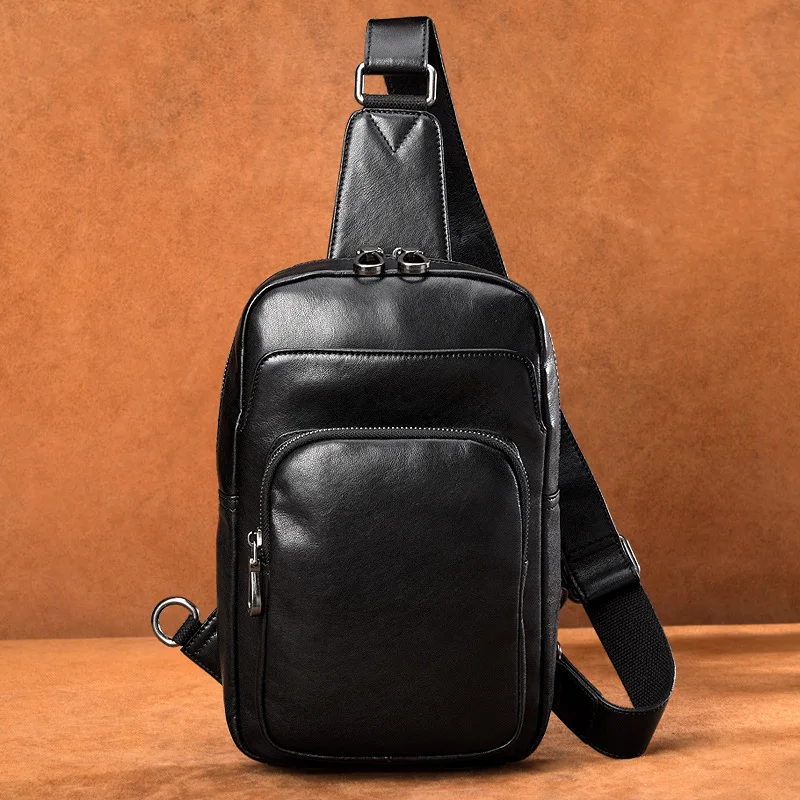 Мужская нагрудная сумка из натуральной воловьей кожи роскошная