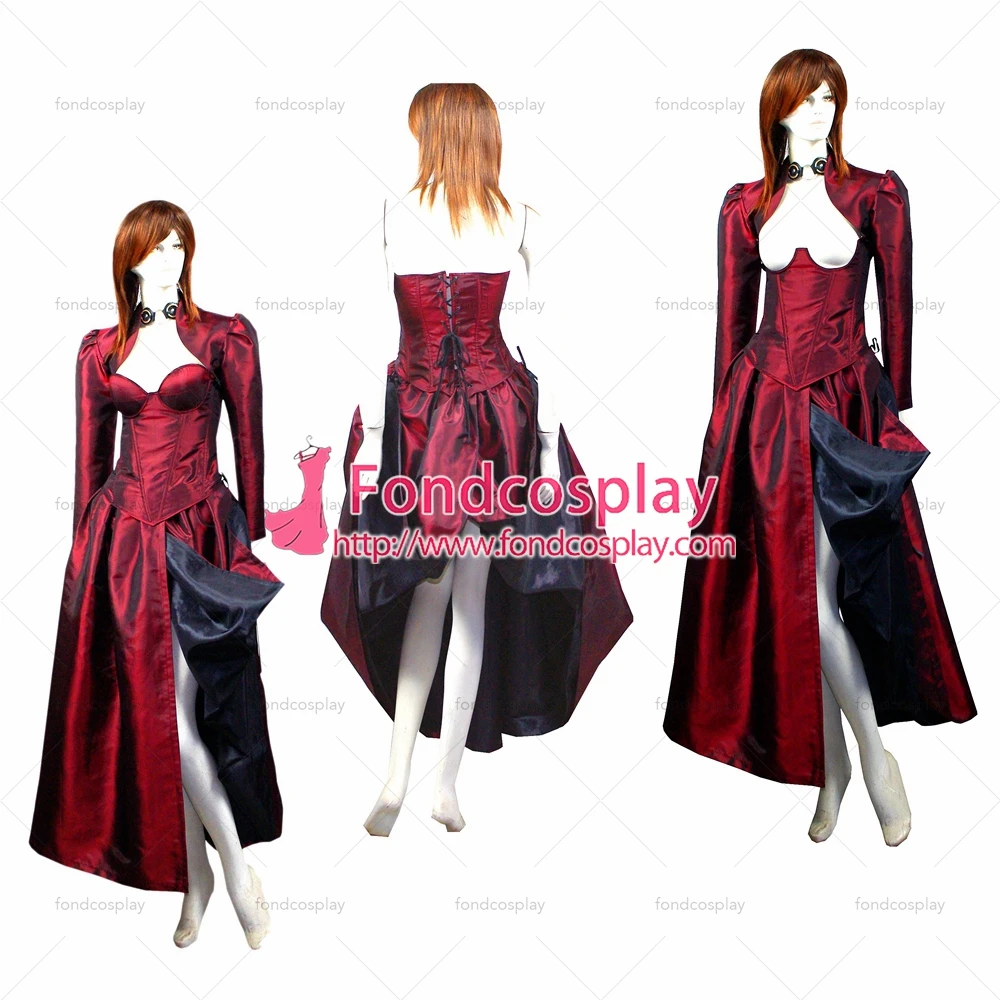 

fondcosplay O Dress The Story Of O With Bra Dark red Tafetta jacket Open breast Dress Cosplay Costume Tailor-made[G430]
