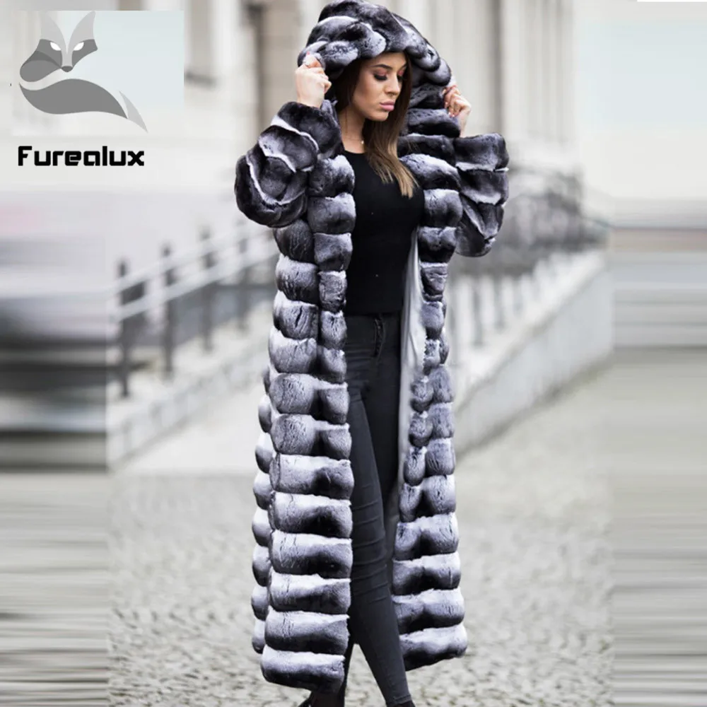 Шуба из натурального Шиншилла длинная 130 см шуба меха кролика Рекс женская