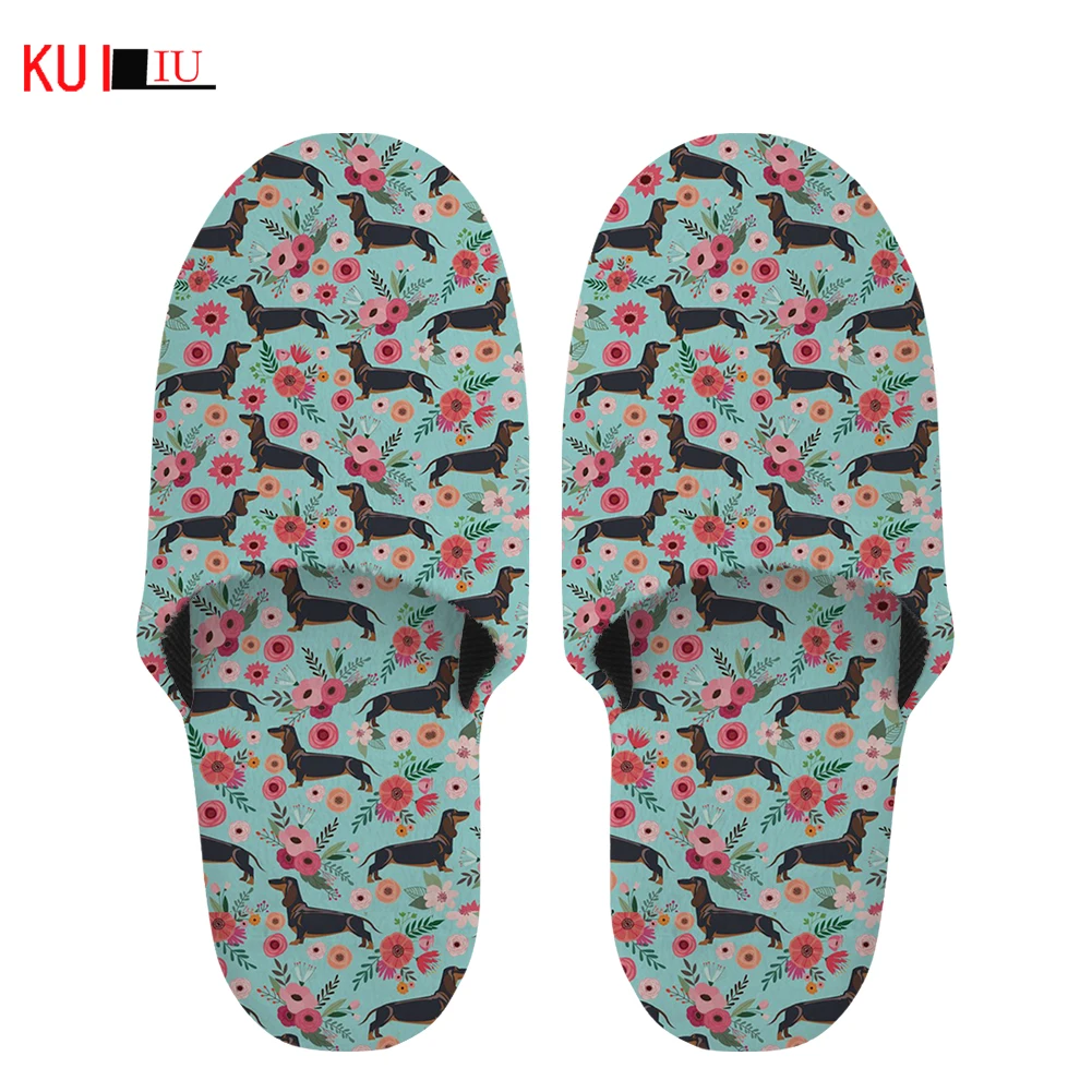 

KUILIU Boston Terrier Dog Florals Pattern Slippers Women Plush Warm Home Indoor Non-slip Slides Puppy Pet Lovers Cotton Shoes
