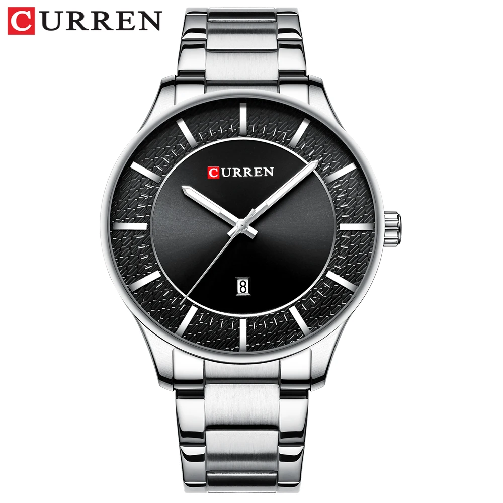 silver black watch CURREN Top Brand Man Watches Clock Man Fashion Quartz Watches Men Business Steel Wristwatch with Date Classic Black Male - Цвет: silver black watch