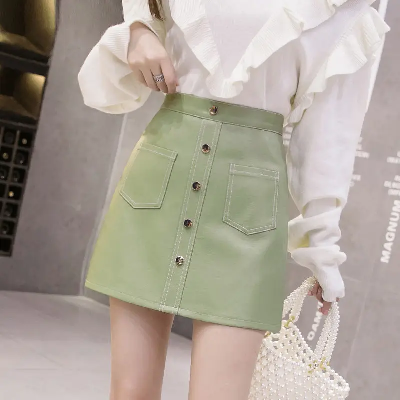 Юбка из искусственной кожи с завышенной талией маленькая облегающая юбка для