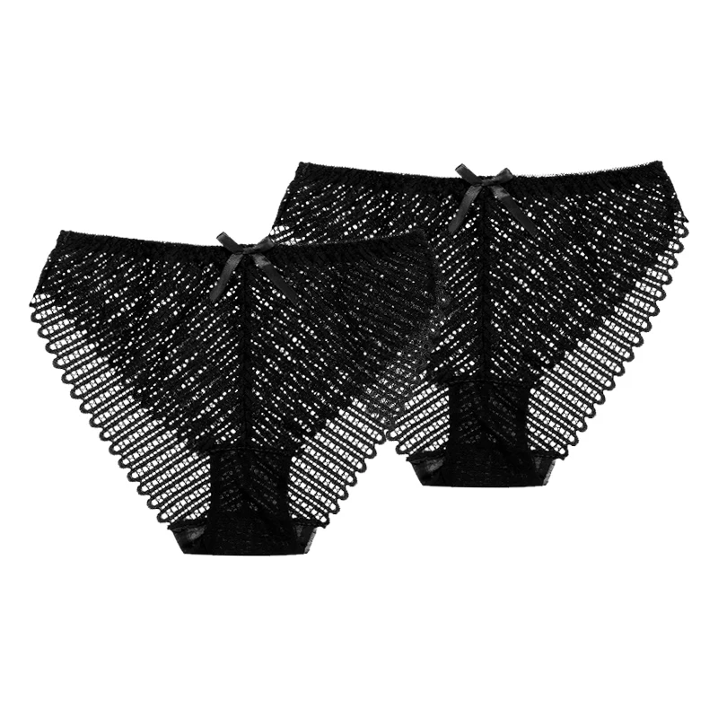 BLACK BULE Perfering 2 шт. трусики нижнее белье сексуальные кружевные трусики женские открытые удобные Дамское белье Низкая посадка интимный белый черный - Цвет: BLACK BULE