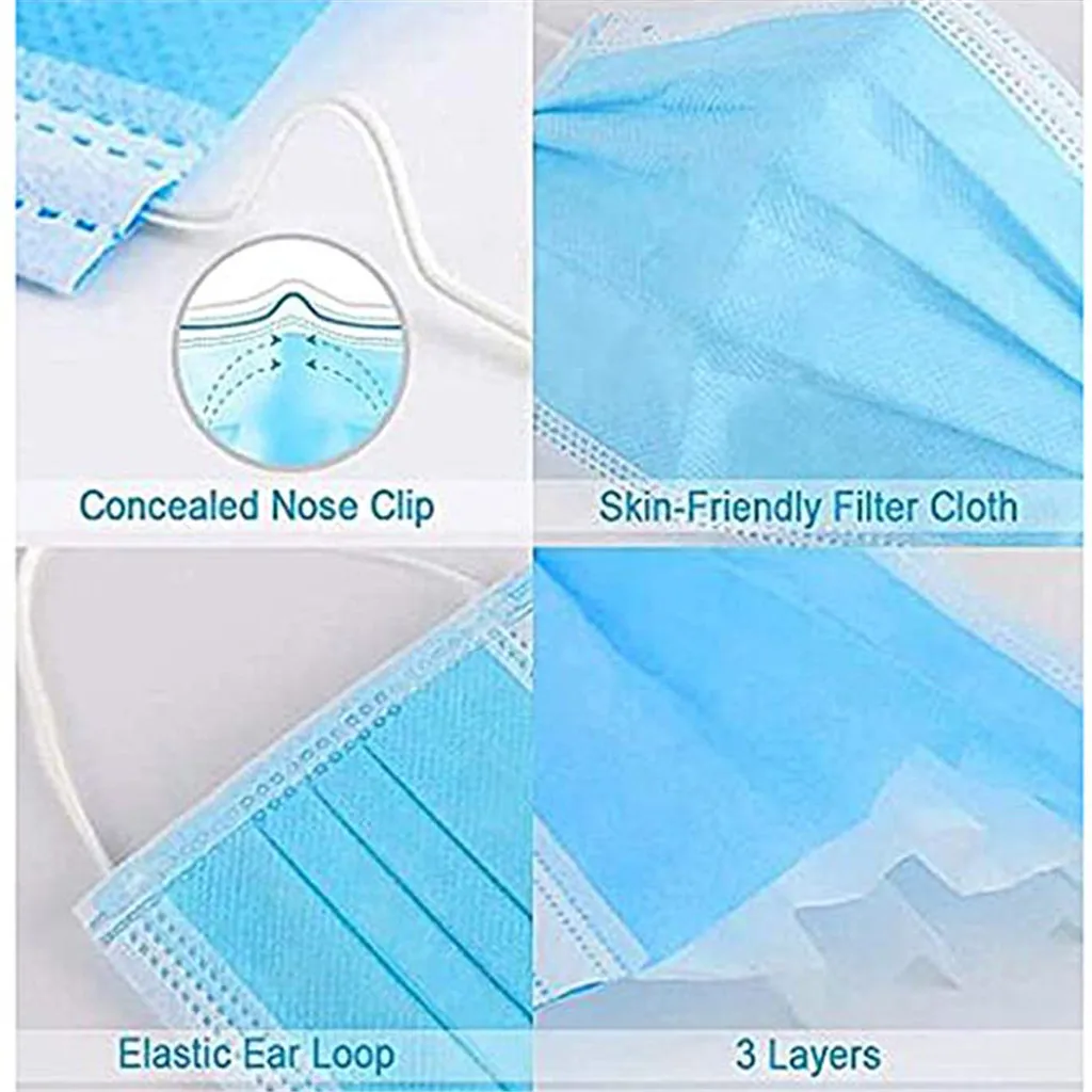 

Disposable Mask Disposable Nonwoven Meltblown 3 Layer Ply Filter Mask Mouth Face Mask filter Safe Breathable Protective Earloops