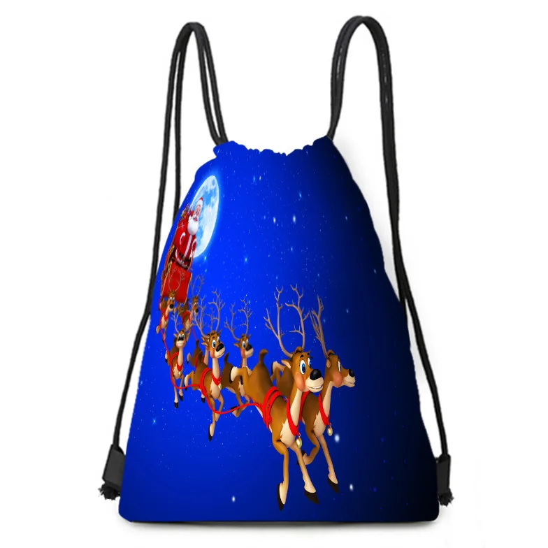Polyester bundle pocket drawstring bag Santa Claus printed backpack polyester cloth | Багаж и сумки