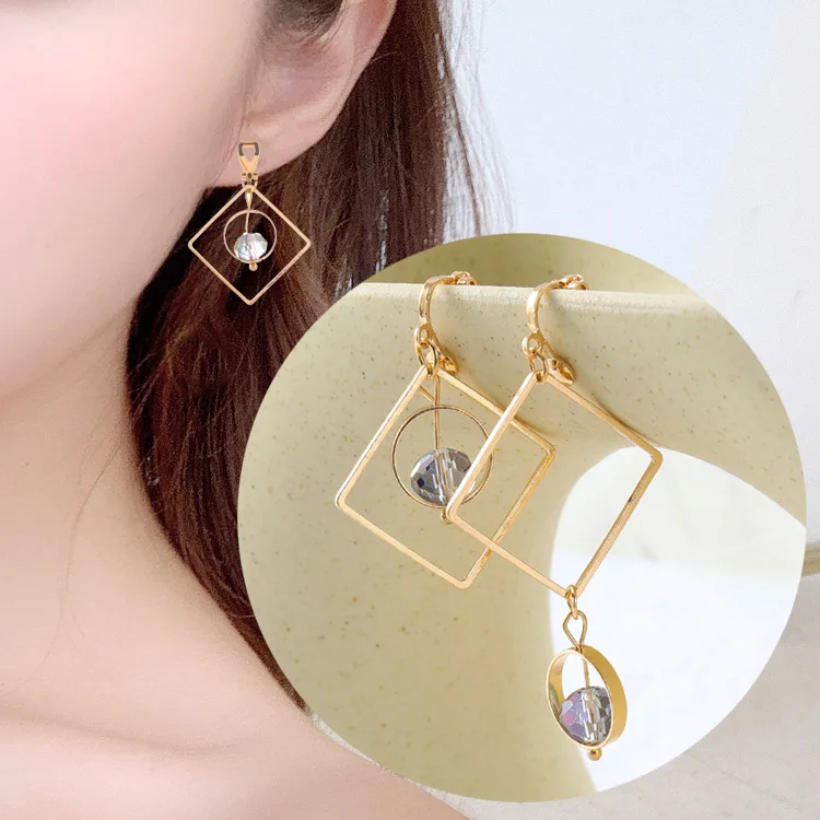 Корейский креативный круглый квадратный Асимметричный Алмазный зажим для ушей