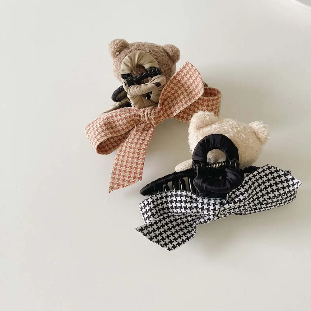 

Women Acrylic Small Bear Bow Ribbon Cloth Barrettes Houndstooth Hair Claws Hair Clips Hair Ornaments Korean Style