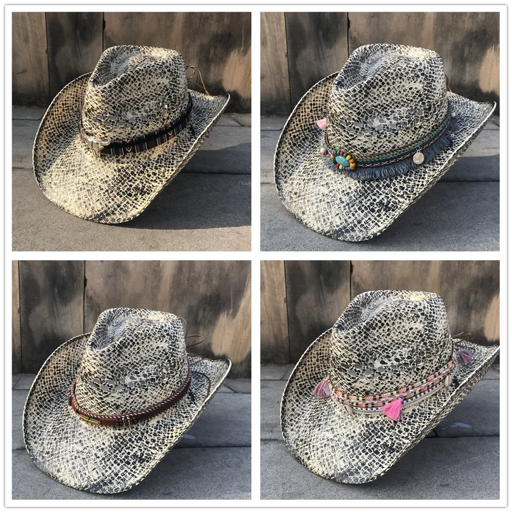 

Women Straw Hollow Western Cowboy Hat Elegant Lady Tassel Sombrero Hombre Hat Fascinator Sunbonnet Cowgirl Sun Hat