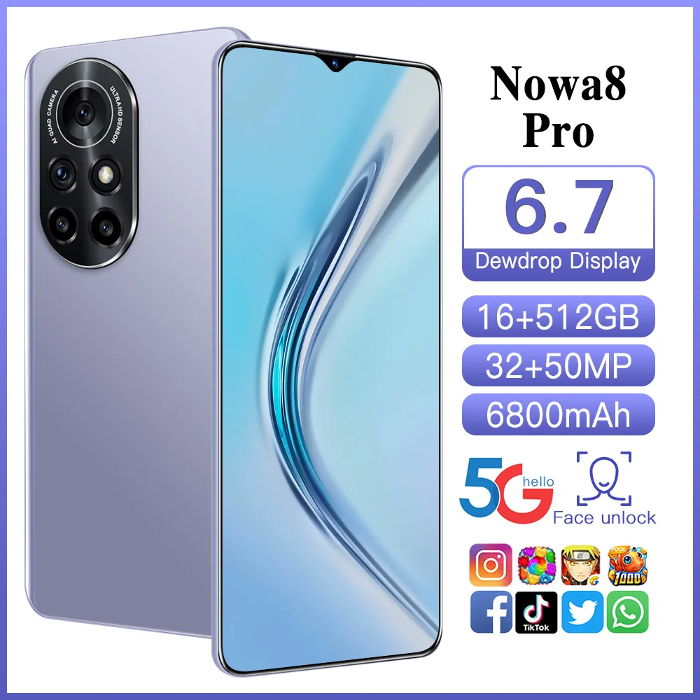 

Global Version Nowa8 Pro 6.7 Inch Smartphone Android11 HD Screen 5G Cellphone 16+512GB Face Wake 6800mAh Dual SIM Mobile Phone