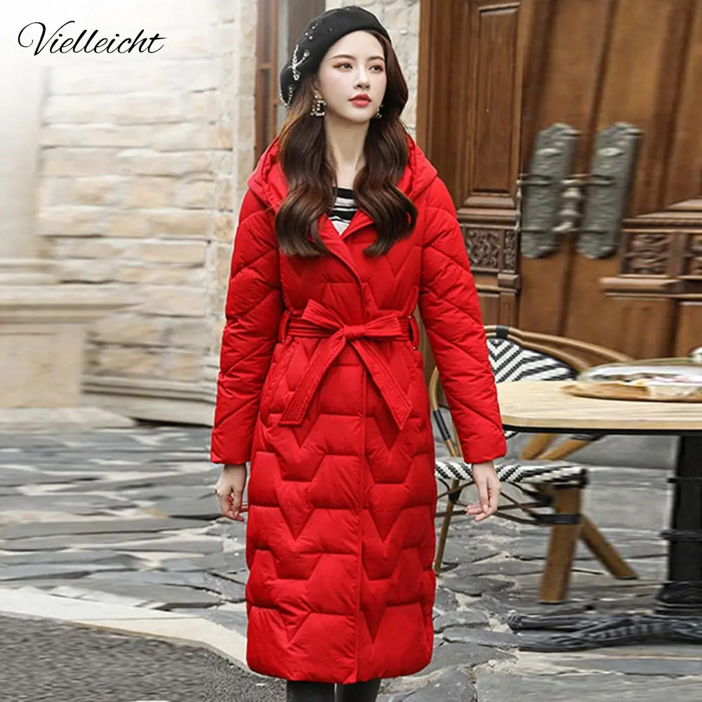 Vielleicht 2019 New Autumn Winter Coat Women Jacket Long Hooded Winter Jacket Women Parkas Winter Jackets And Coats With Belt