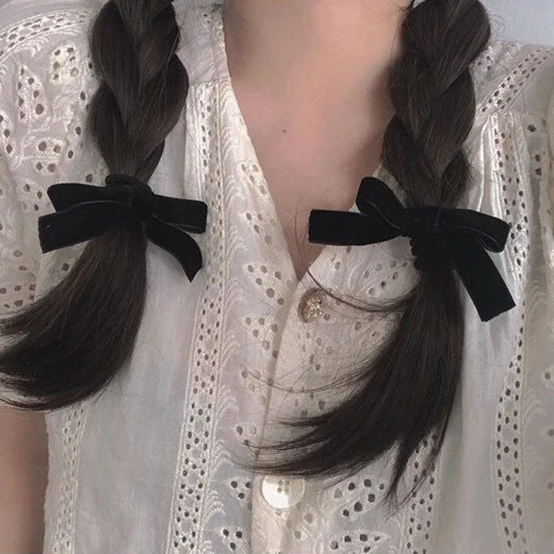 

Velvet Bow with Clip Women Girls Elegant Bow Tie Hairpins Vintage Black Bow Hair Clip Hair Accessories Double Bangs Hairstyle