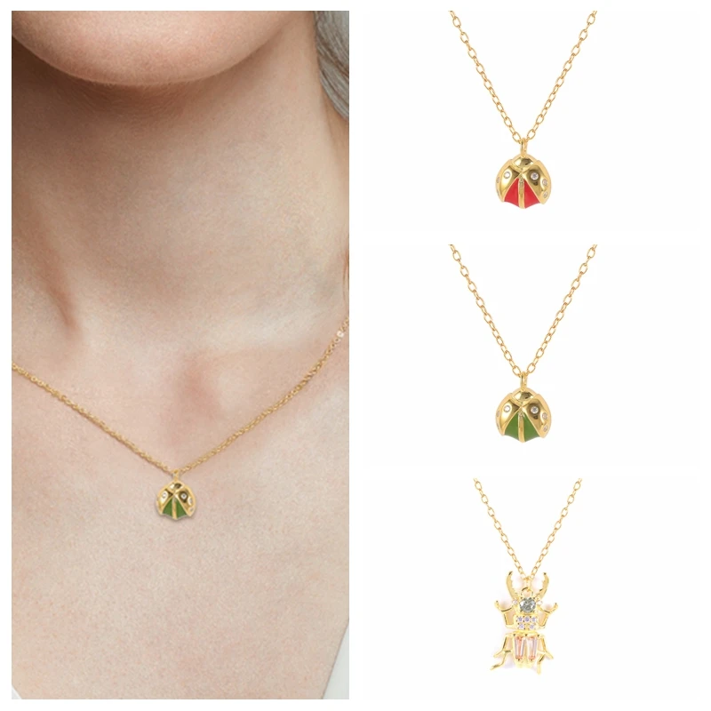 

Женское серебряное ожерелье BOAKO 925 пробы, Подарочная цепочка до ключиц в виде насекомых, ювелирные украшения на шею, женские ожерелья с фиани...