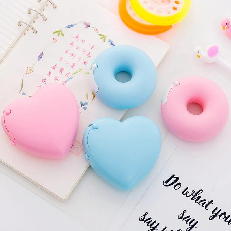 

Korea Creative Cartoon Tape Dispenser Stationery Portable Donut Tape Holder Invisible Tape Cutter with Small Tape Inside