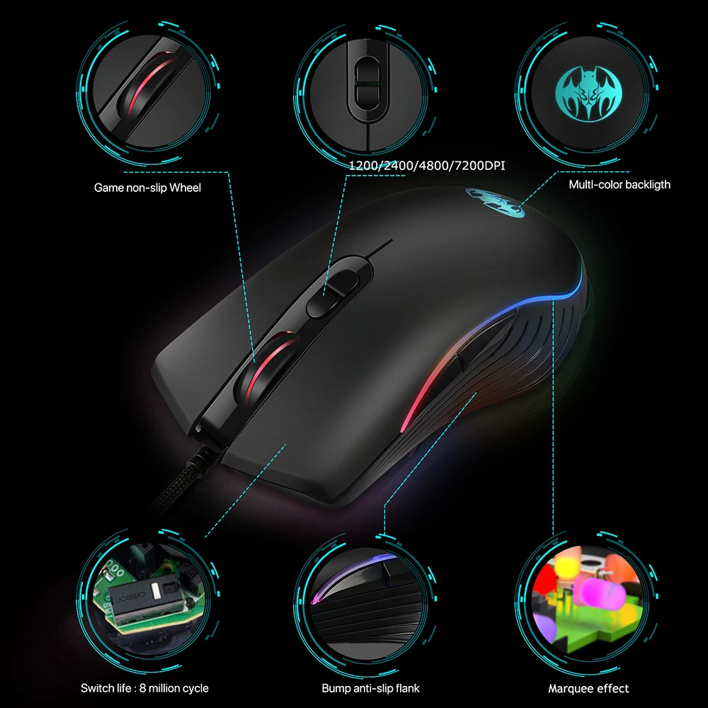 GM06 Проводная игровая мышь USB 7 кнопок 4 уровня регулировки скорости 7200 Точек на