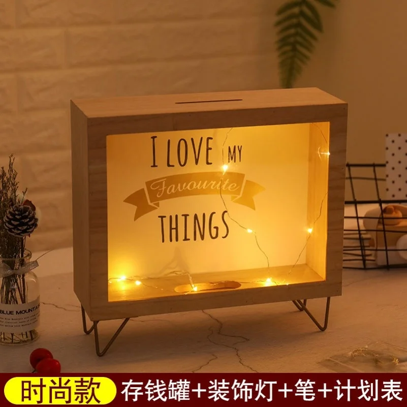 

Large Coin Money Box Transparent Adult Wedding Ornament Wooden Money Box Glass Gift Paper Money Tirelire Home Decoration DG50MB