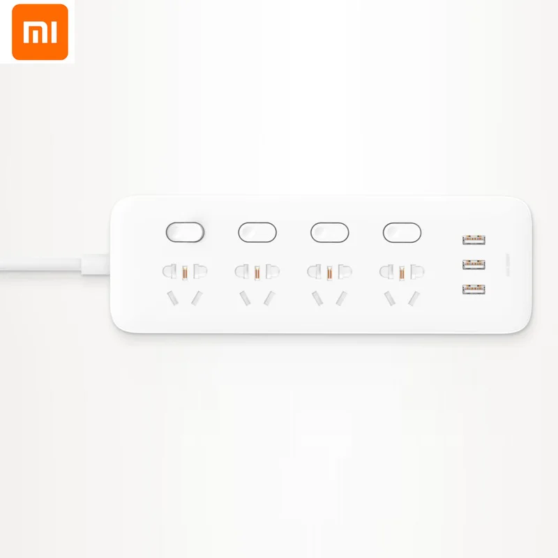 Оригинальная розетка с патч-панелью и выключателем Xiaomi Mijia 2A быстрой зарядки с 3 USB-портами и 4 портами питания для умных гаджетов Plug Power Socket для Mi Home.