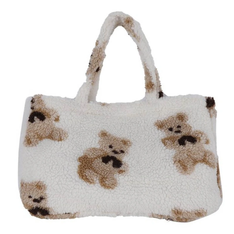 

Women Lamb Like Fabrics Shoulder Tote Bag Fluffy Fur Bear Handbags Shopping Bags LX9F