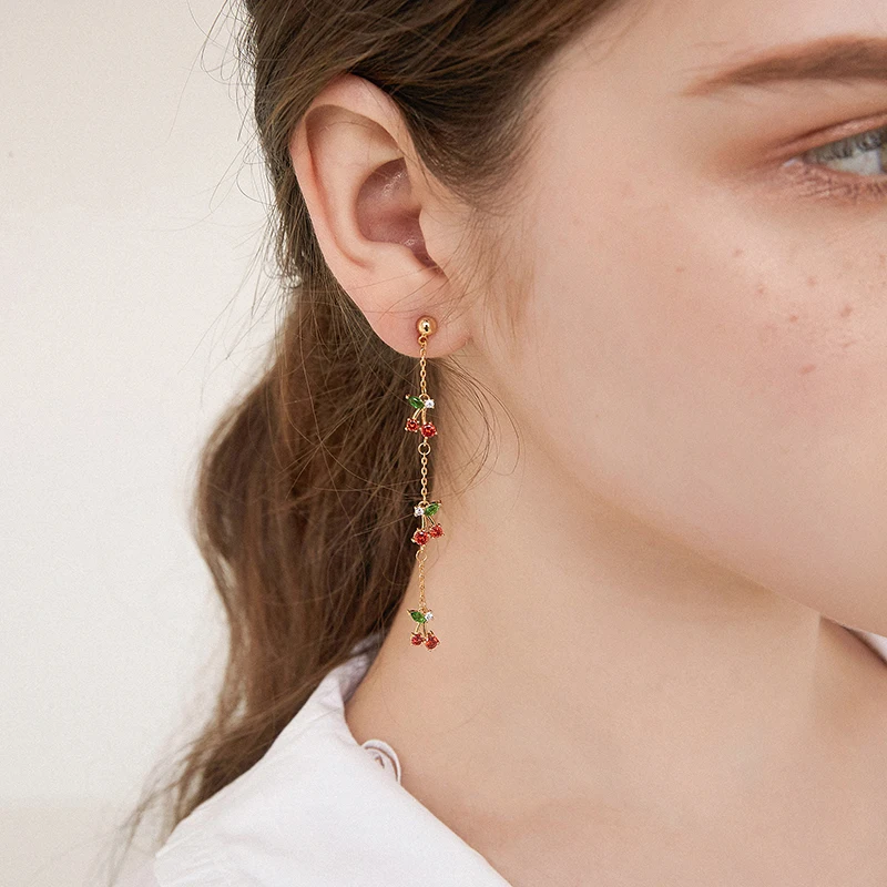 GHIDBK Boho крошечные вишня кубического циркония цепь из гвоздиков серьги изысканные