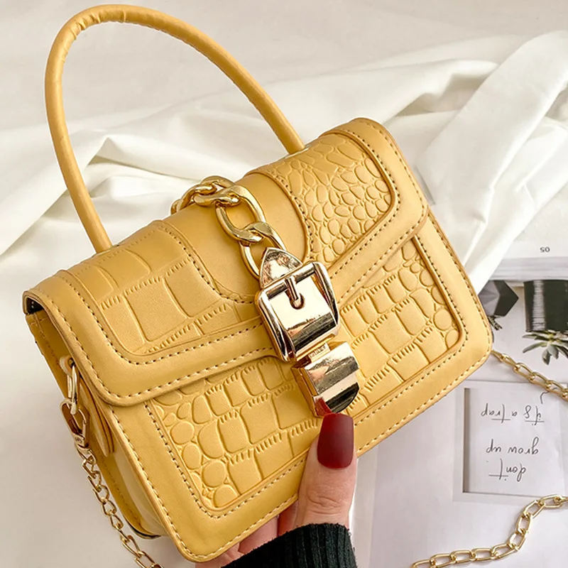 

Retro leather Fashionable purses and handbags Luxury designer bag for women Bags 2021 chain Baguette Crocodile pattern Satchels
