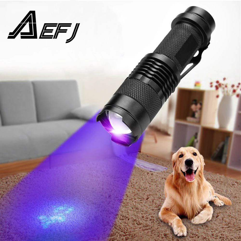 

Mini UV Black Light UV Flashlight Ultra Violet Light With Zoom Function Pet Urine Stains Detector Scorpion Use AA/14500 battery