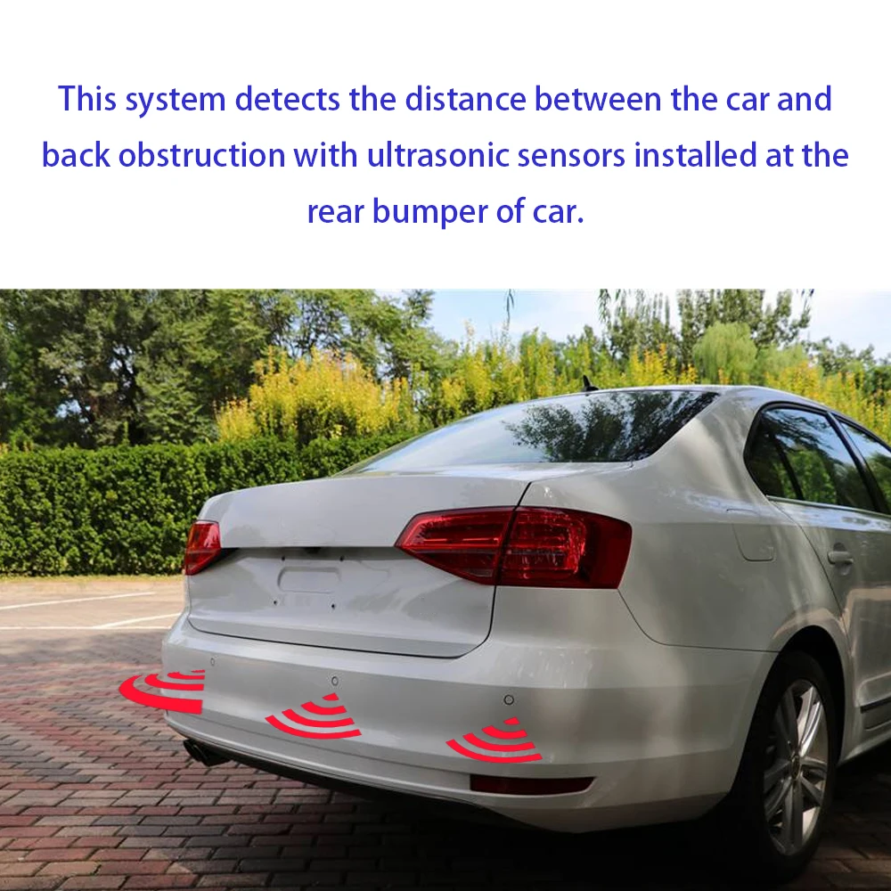 

Car Parking Sensors System Parktronics 4pcs Flat Sensors Reverse Backup Radars Sound Buzzer Alarm Adjustable Sound