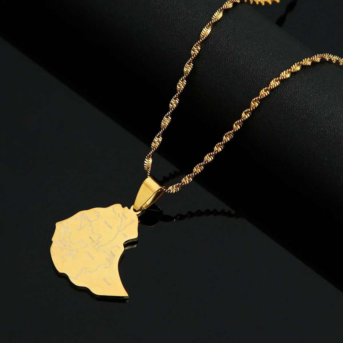 

Stainless Steel Ethiopia Map Cities Pendant Necklace for Women Men Gold Color Ethiopian Maps Chain Jewelry Gift