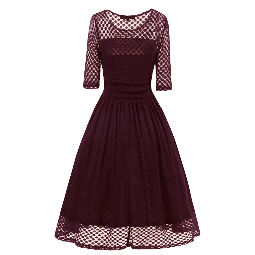 

Sale Spring Women's Dress Retro Short-sleeved Lace Big Swing Dress Polka Dot Mid-length Dresses Ladies Fashion 2021 Autumn