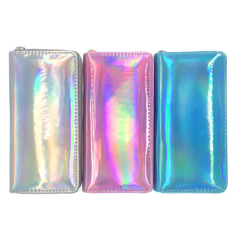 Новинка модные лазерные женские кошельки Длинный кошелек на молнии кожаный для