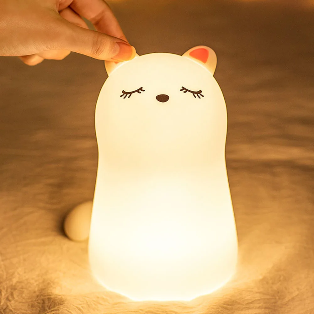 

Rechargeable Desktop Color Changing Night Light Bedroom Led For Kids Cartoon Cat Portable Bedside Soft Silicone Remote Control