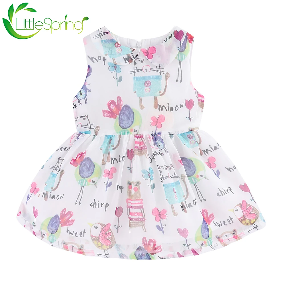 LittleSpring Adorable Girls Summer Dresses Cute Turn-Down Collar Animal Print Dress | Детская одежда и обувь