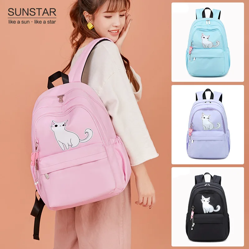 Школьный рюкзак для девочек вместительная сумка на плечо с рисунком кота
