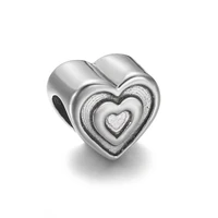 stainless steel heart ripple bead polished 5mm hole metal european beads bracelet charms for diy jewelry making accessories