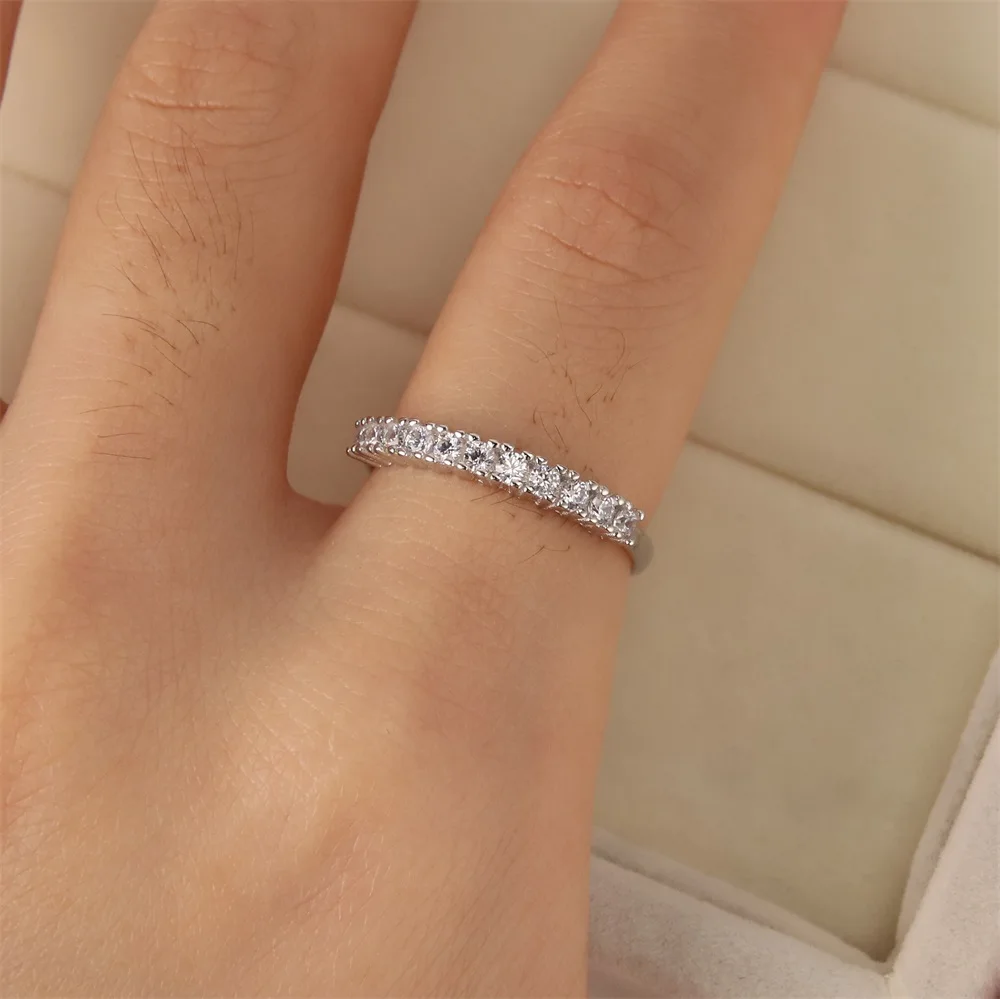 

Fashion Korean S925 Silver Creative Simple Single Row Mozanstone Ring Female Simple Personality Wedding Luxury Romantic Gift