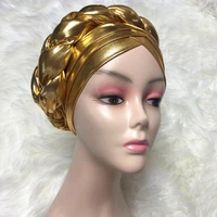 hot sale big auto gele headtie turban shiny african women cap for african hats nigerian turban gele best selling auto gele
