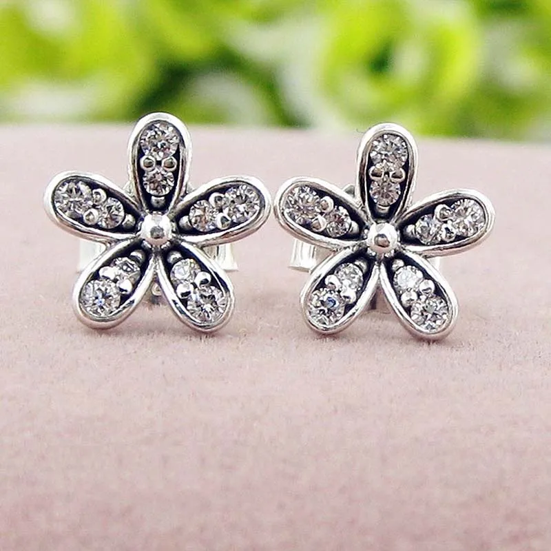 

Luxury Silver Daisy Flower Stud Earrings with Bling Zircon Stone for Women Fashion Jewelry Korean Earrings S925 Sterling Silver